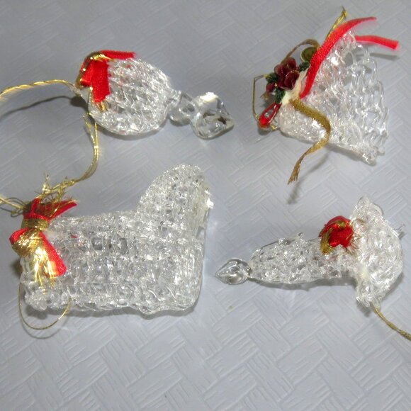 Lot of 4 Vintage Clear Spun Glass CrystalHanging Christmas Holiday Ornaments - Picture 12 of 15